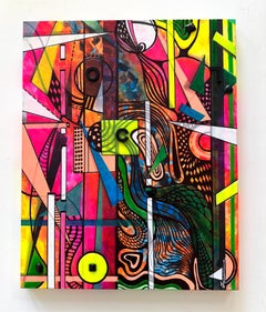 Ultrasounds Abstract 3D Neon Colors Original Painting on canvas,  Ready to Hang