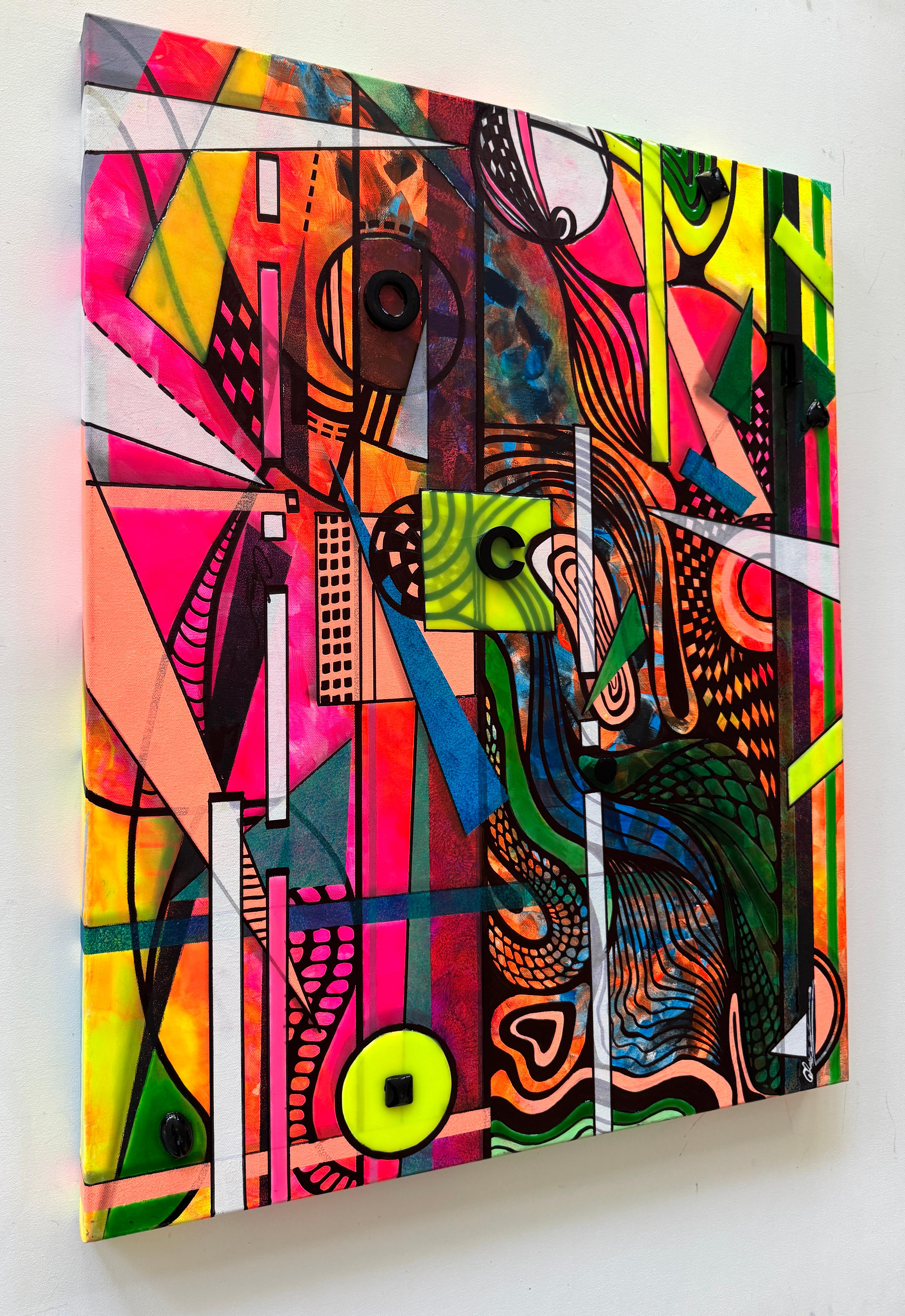 Ultrasuoni Astratto 3D Colori Neon Pittura originale su tela,  Pronto per essere appeso - Painting Impressionismo di Lucy Gregry 