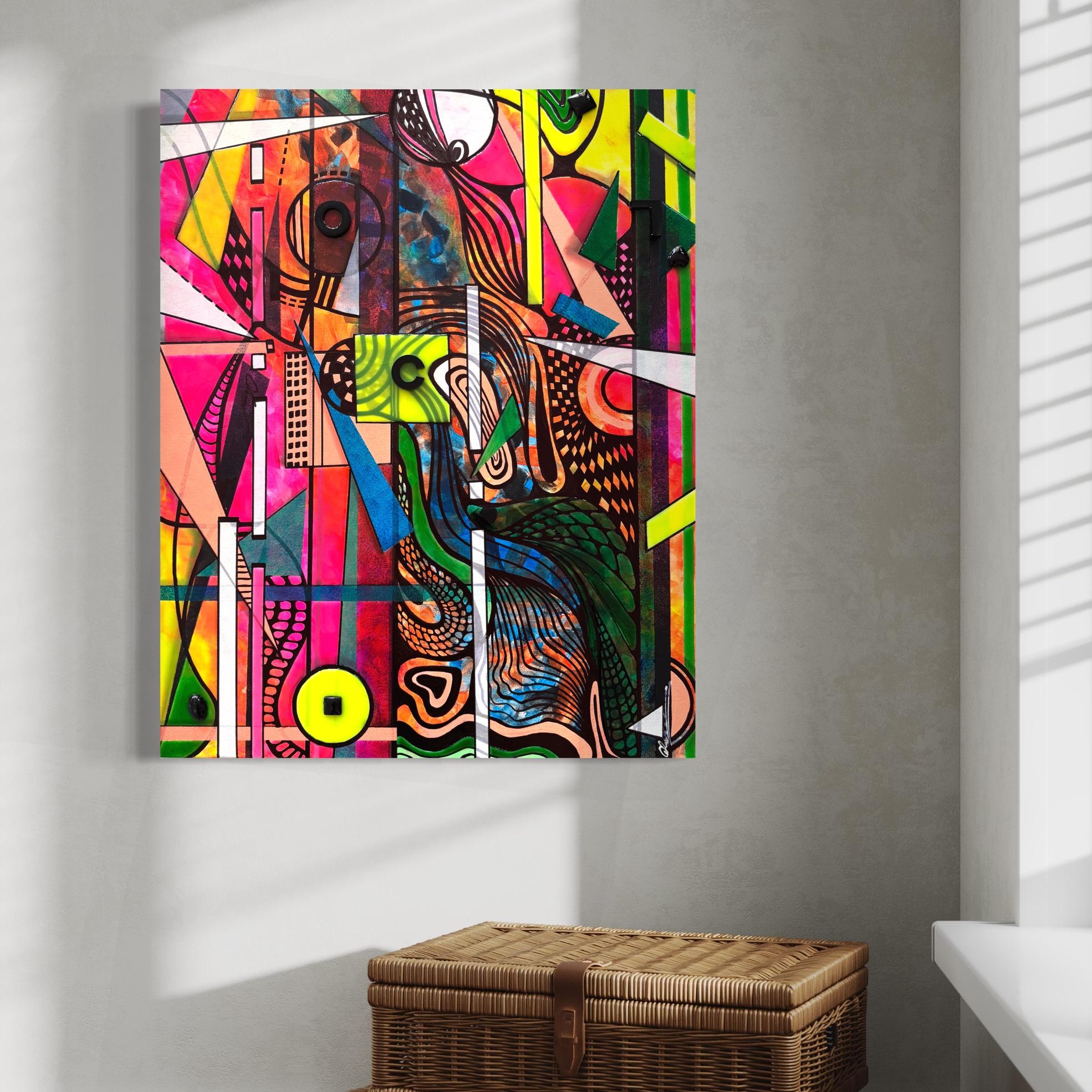 Ultrasuoni Astratto 3D Colori Neon Pittura originale su tela,  Pronto per essere appeso in vendita 2