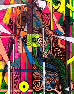 Ultrasuoni Astratto 3D Colori Neon Pittura originale su tela,  Pronto per essere appeso