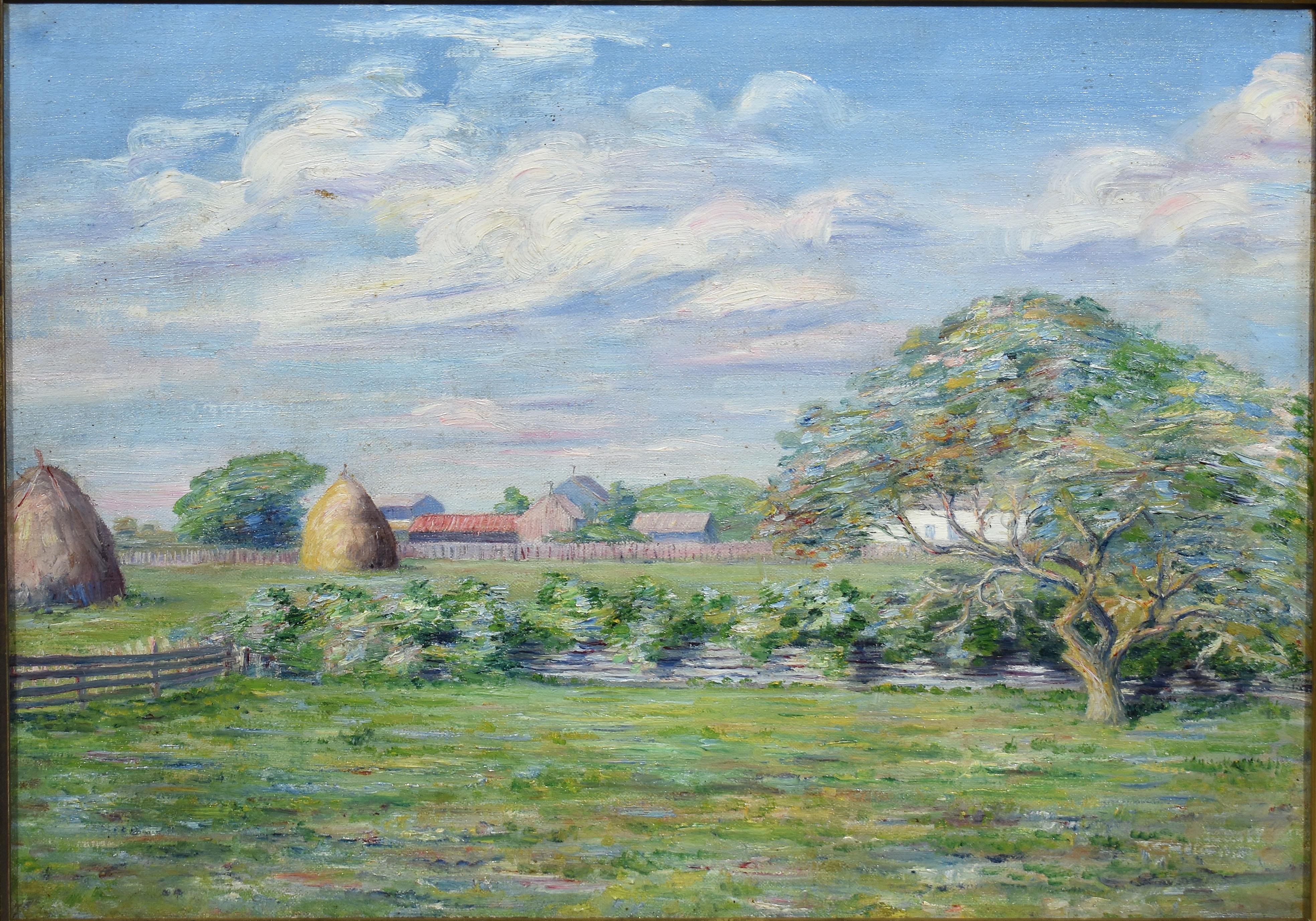Impressionist Landscape Oil Painting of a Farm by Lucy Hariot Booth 1