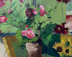 Nature morte florale, huile sur toile signée, style moderne, 20e siècle