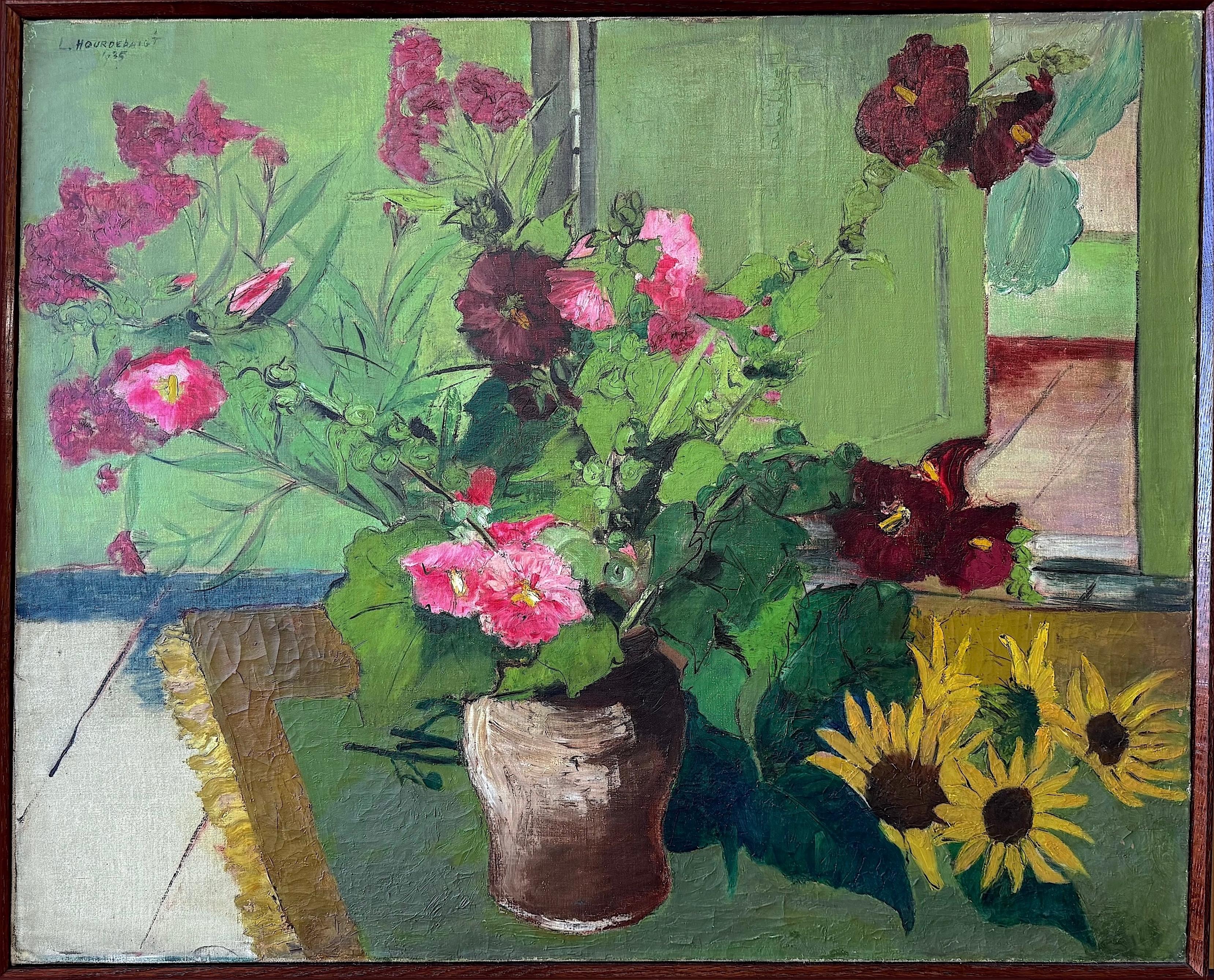 Lucy Hourdebaigt Still-Life Painting - Floral Still Life 1935 Signed Oil on Canvas, Hans Hofmann School, Modern Art