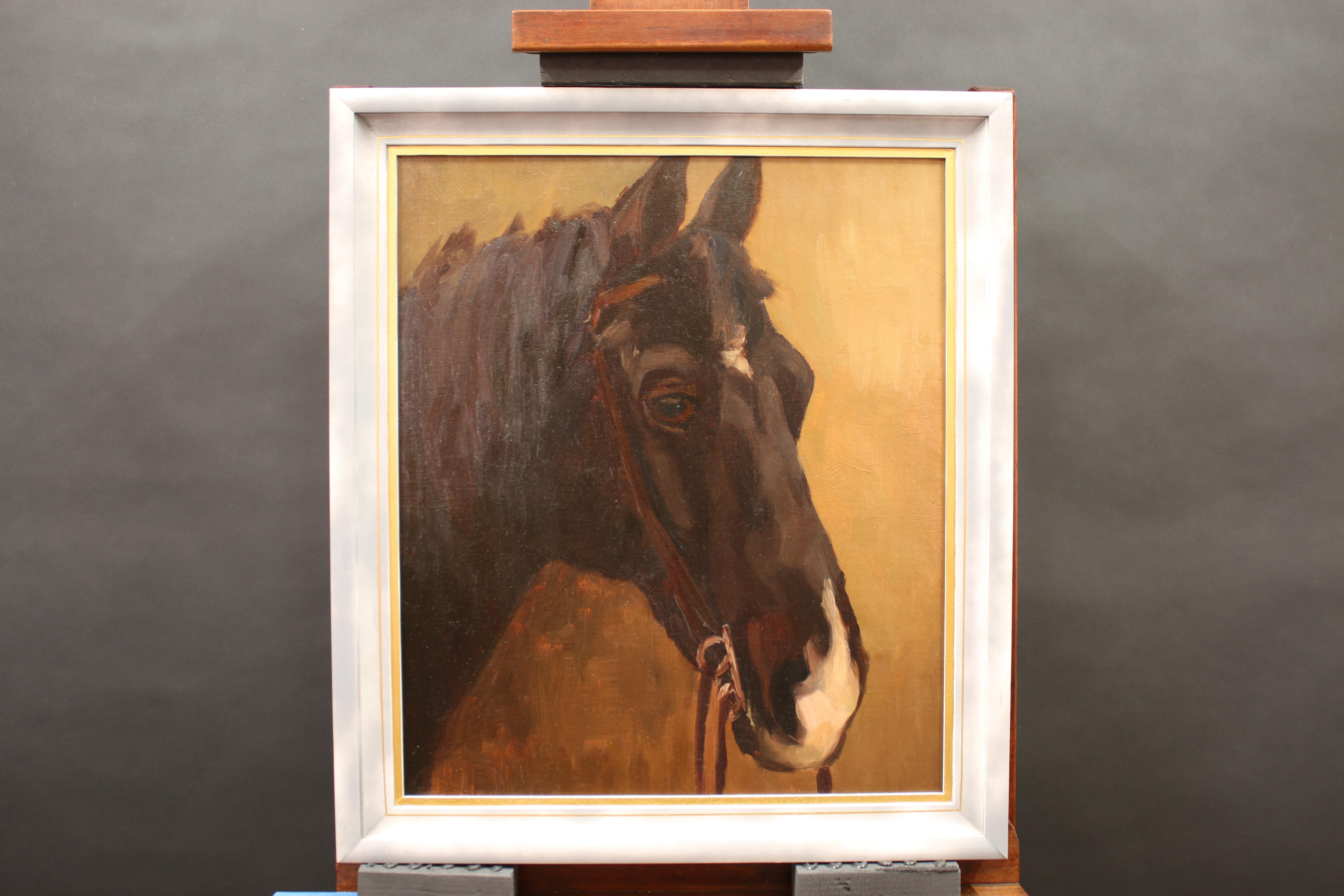 Working horse - Black Animal Painting by Lucy Kemp-Welch