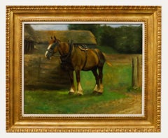 Antique Circle of Lucy Kemp-Welch (1869-1958) - Framed Oil, Plough Horse in a Farmyard