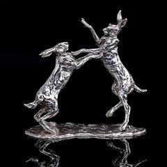'Boxing Hares' Sterling Silver Limited Edition Sculpture by Lucy Kinsella