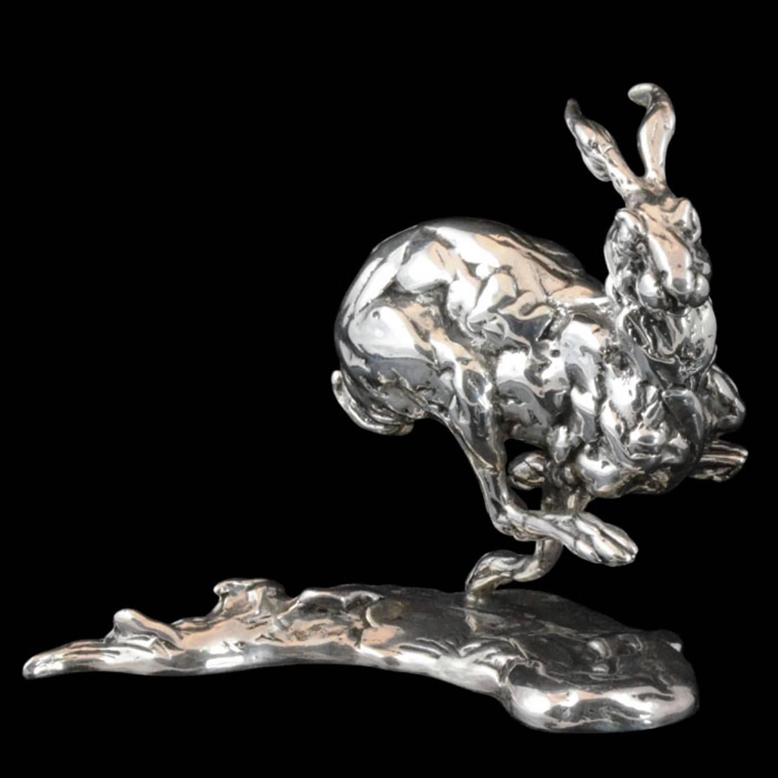 Lucy Kinsella 'Bunched Hare' sterling silver sculpture 1