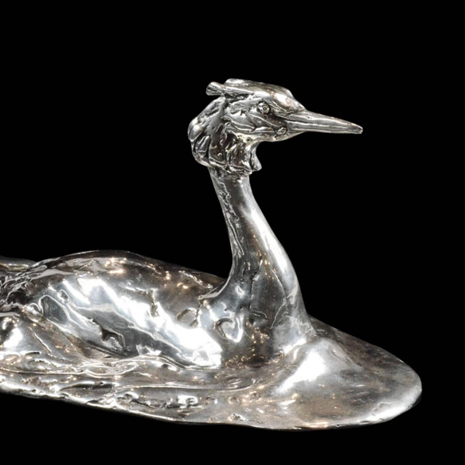 Lucy Kinsella 'Great Crested Grebe' sterling silver sculpture 1