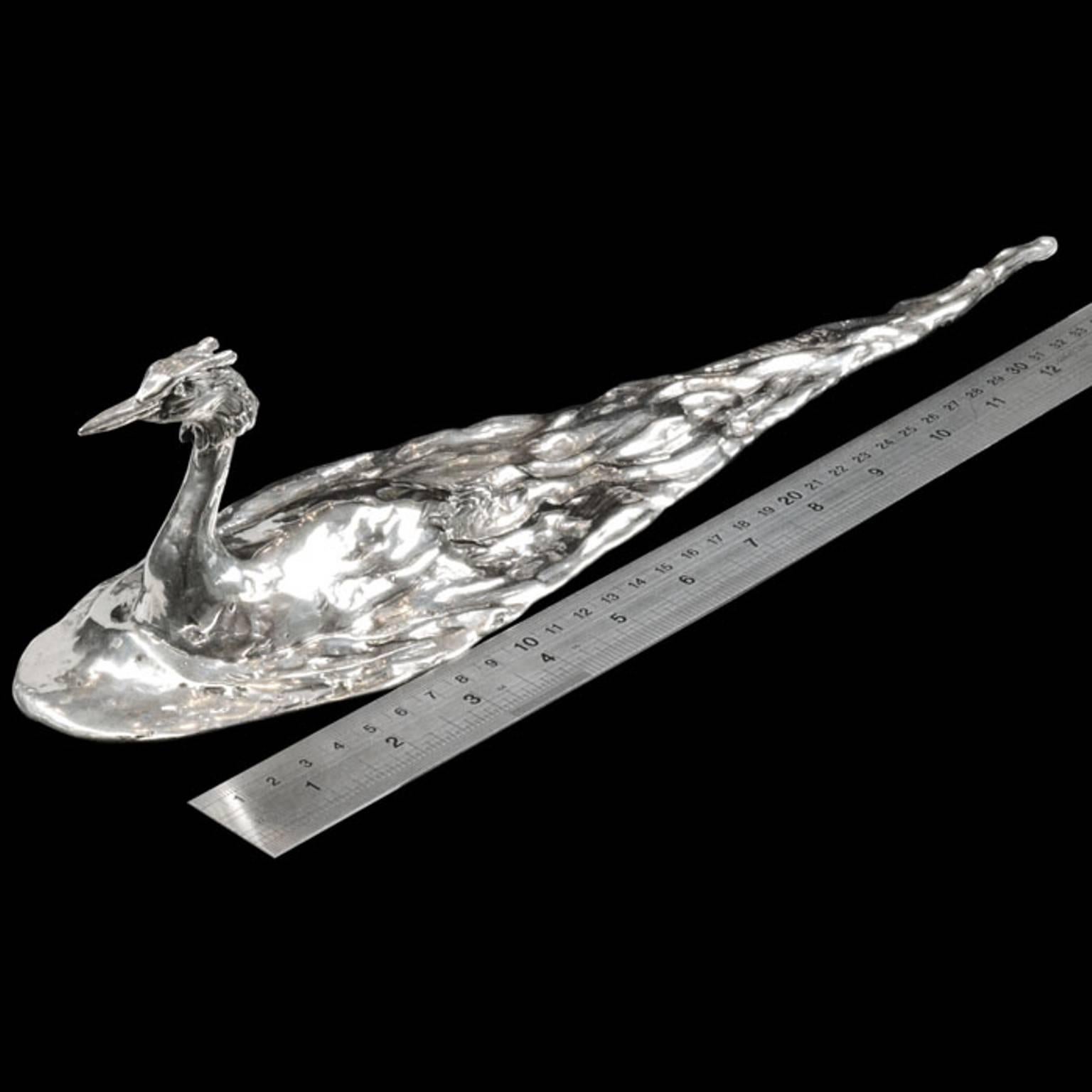Lucy Kinsella 'Great Crested Grebe' sterling silver sculpture 3