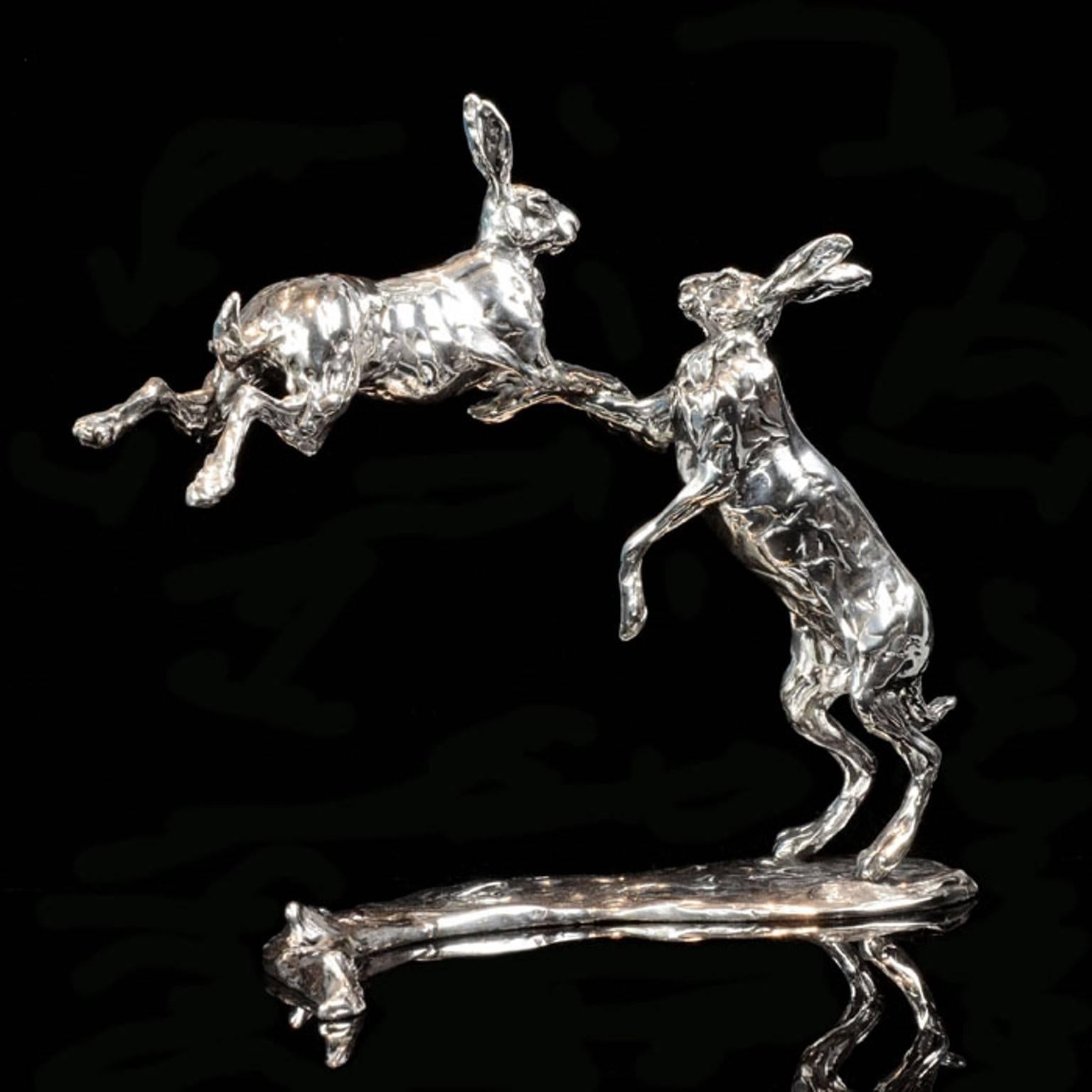 Lucy Kinsella 'Leaping Hares' sterling silver sculpture 1