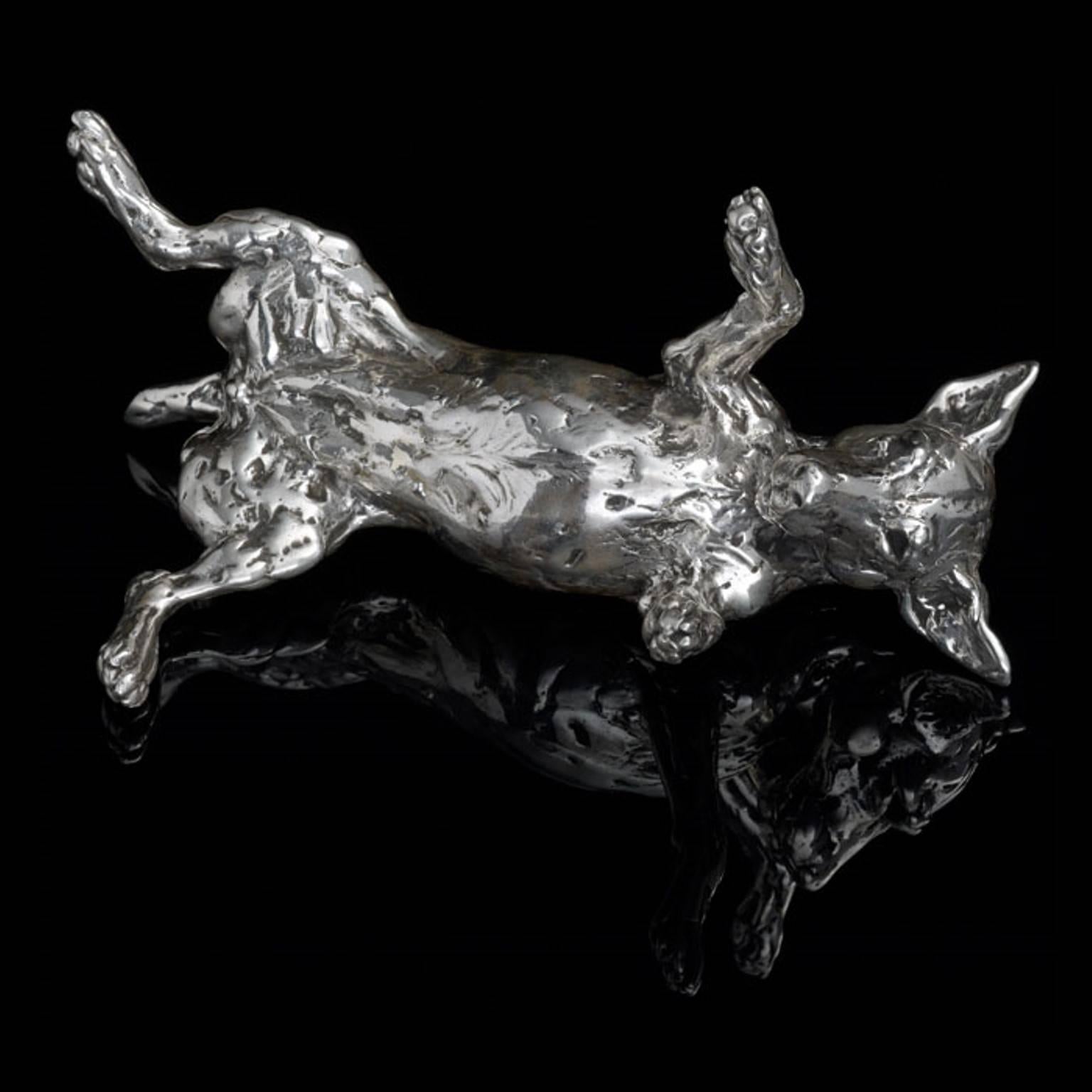 Lucy Kinsella 'Rolling Terrier' sterling silver sculpture  1
