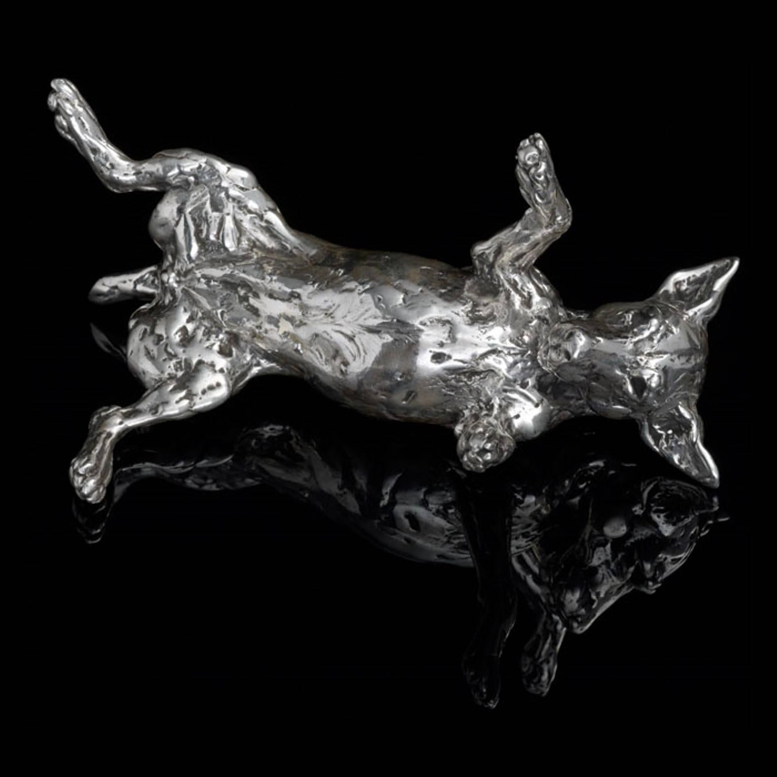 Lucy Kinsella 'Rolling Terrier' sterling silver sculpture 1