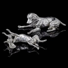 Lucy Kinsella 'Spaniel and Pup' sterling silver sculpture 