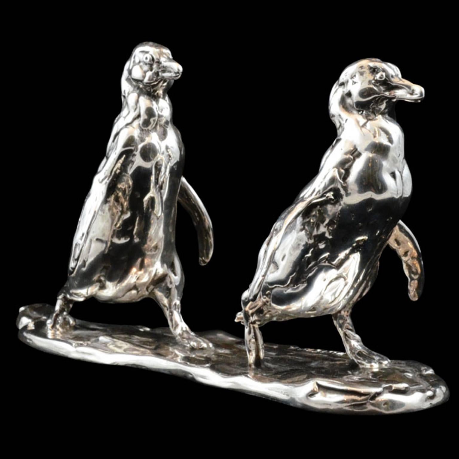 'Marching Penguins' Sterling Silver Sculpture 1