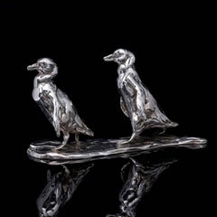 'Marching Penguins' Sterling Silver Sculpture