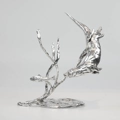 'Otter Chasing Trout' Sterling Silver Sculpture By Lucy Kinsella