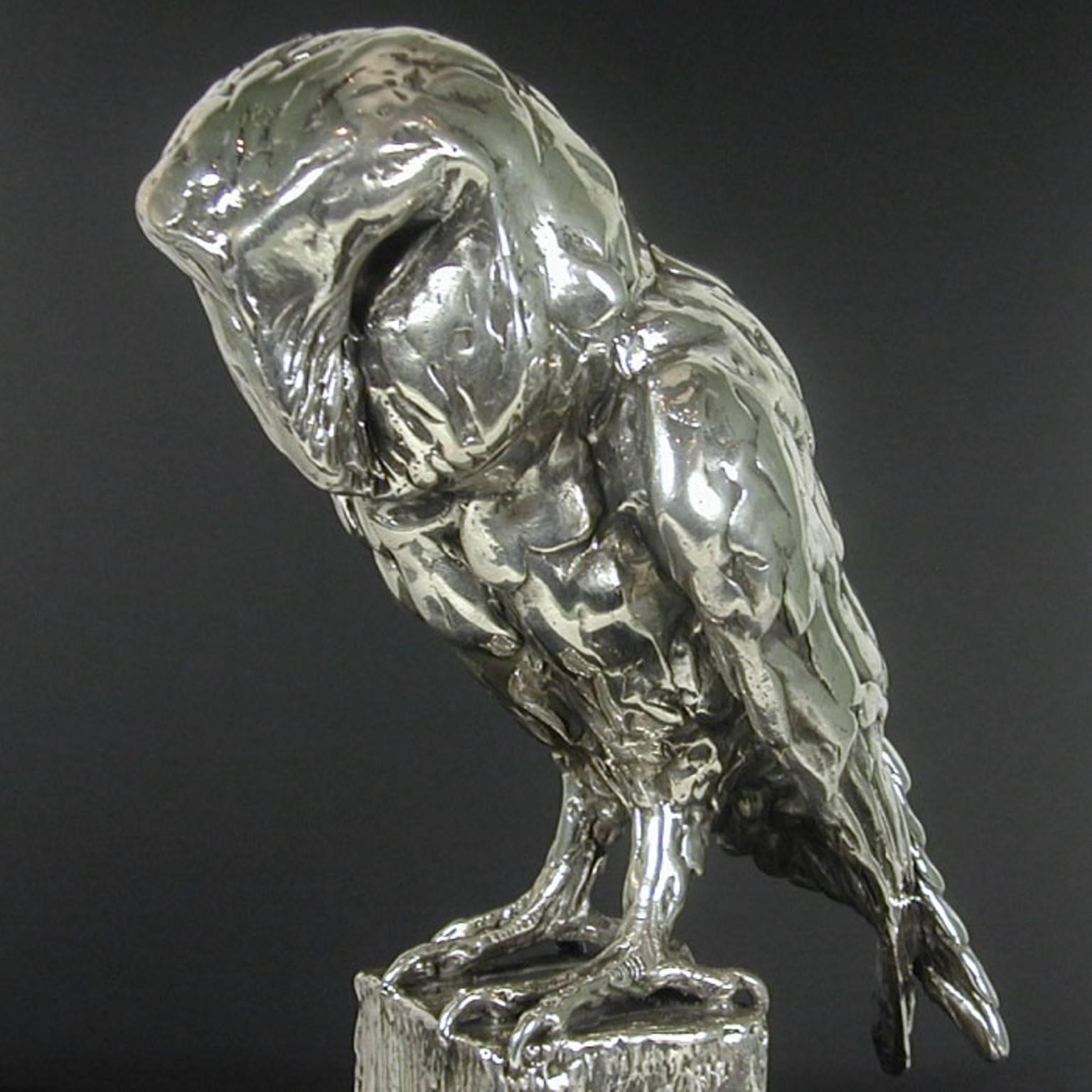 'Owl on Post' Sterling Silver Sculpture by Lucy Kinsella 1