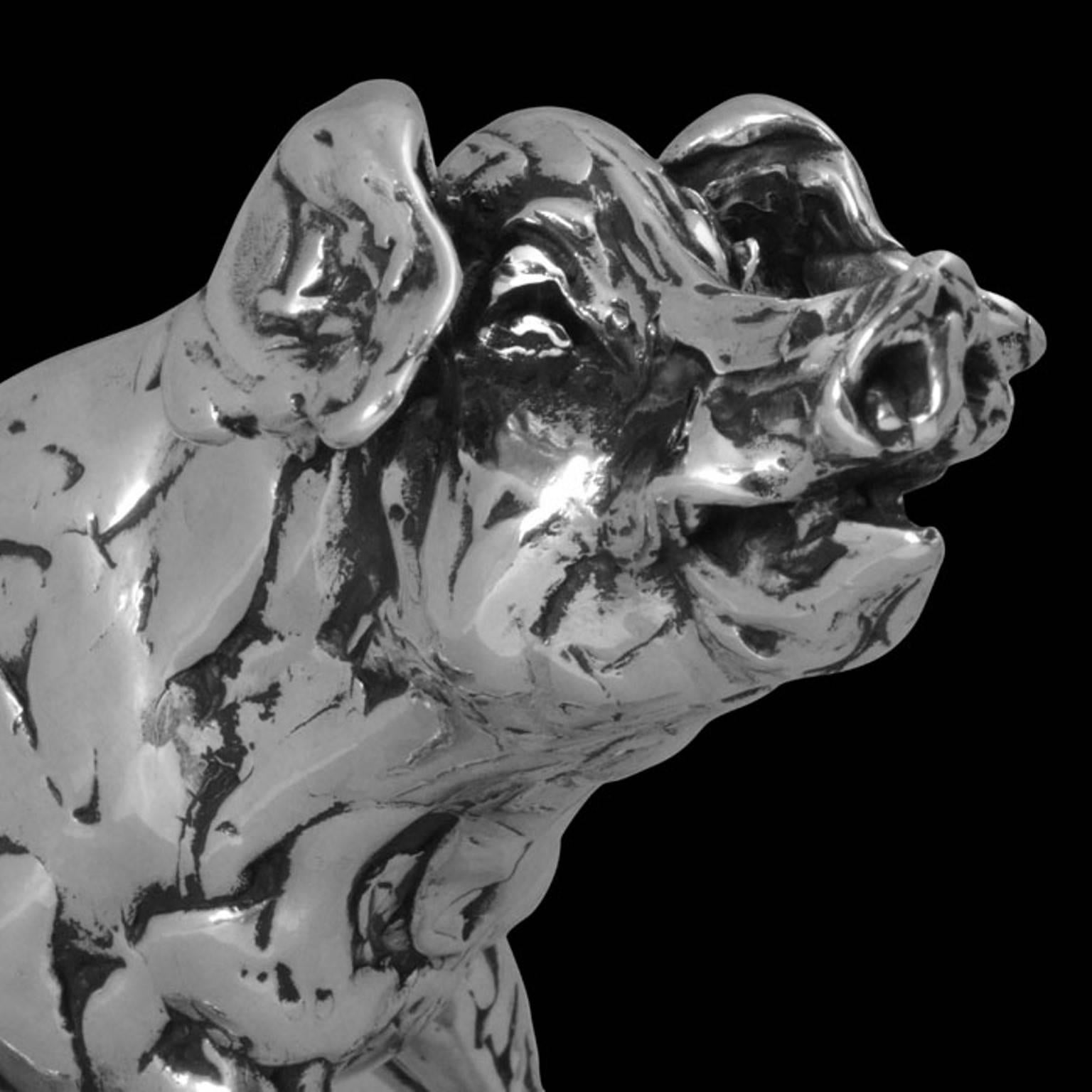 „Sitzendes Schwein“ Sterlingsilber-Skulptur in limitierter Auflage von Lucy Linsella (Zeitgenössisch), Sculpture, von Lucy Kinsella
