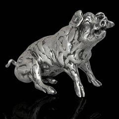 'Seated Pig' Sterling Silver Limited Edition Sculpture by Lucy Linsella