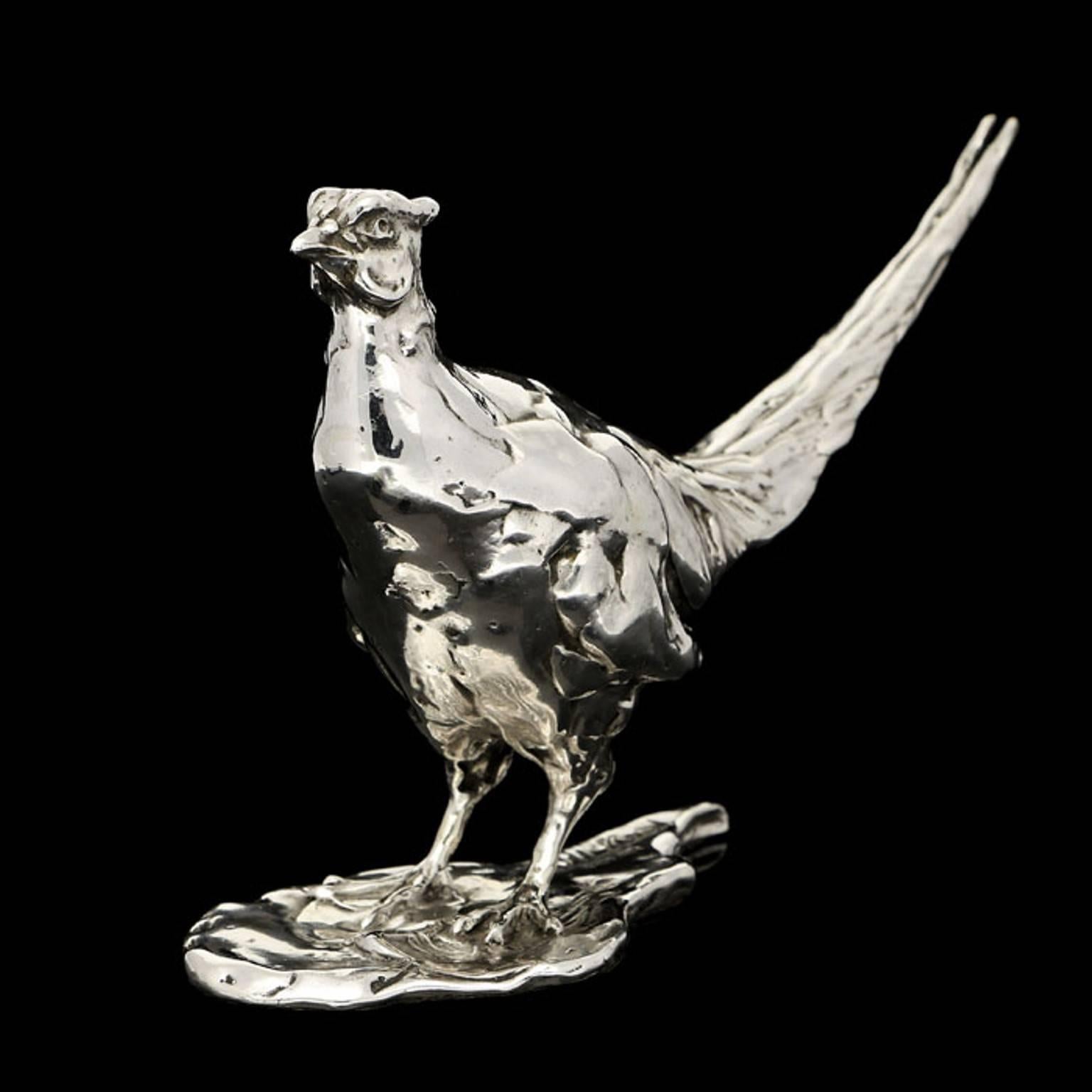 Sculpture en argent sterling en édition limitée « Standing Pheasant » de Lucy Kinsella 1