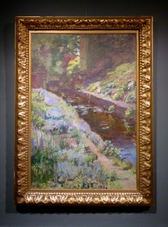 Original Antique Large English Garden Flower Scene Oil Painting by Lucy Lockwood