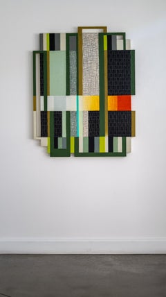 Bandwidth - Abstract Painting, Oil on Wood with Fabric Collage, 2010+