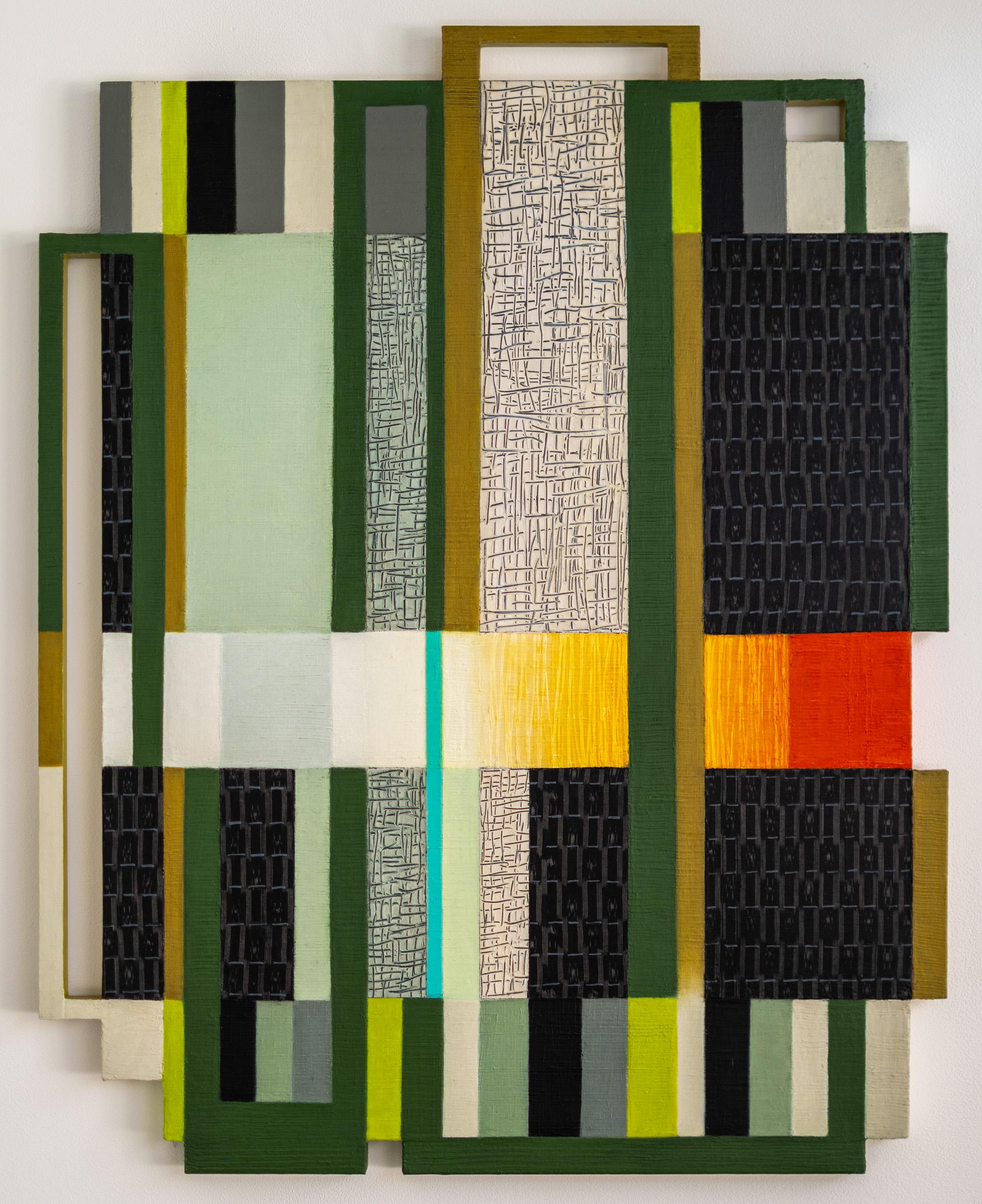 Bandwidth - Peinture abstraite, huile sur bois avec collage de tissu, 2010+