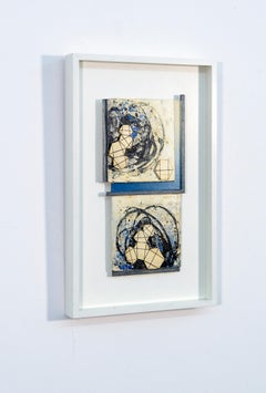 Genesis - white, black, blue, abstract, three dimensional, wall sculpture