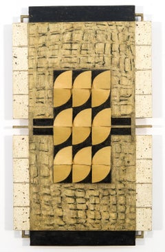 Gold Lantern - yellow, white, black, abstract, three dimensional wall sculpture