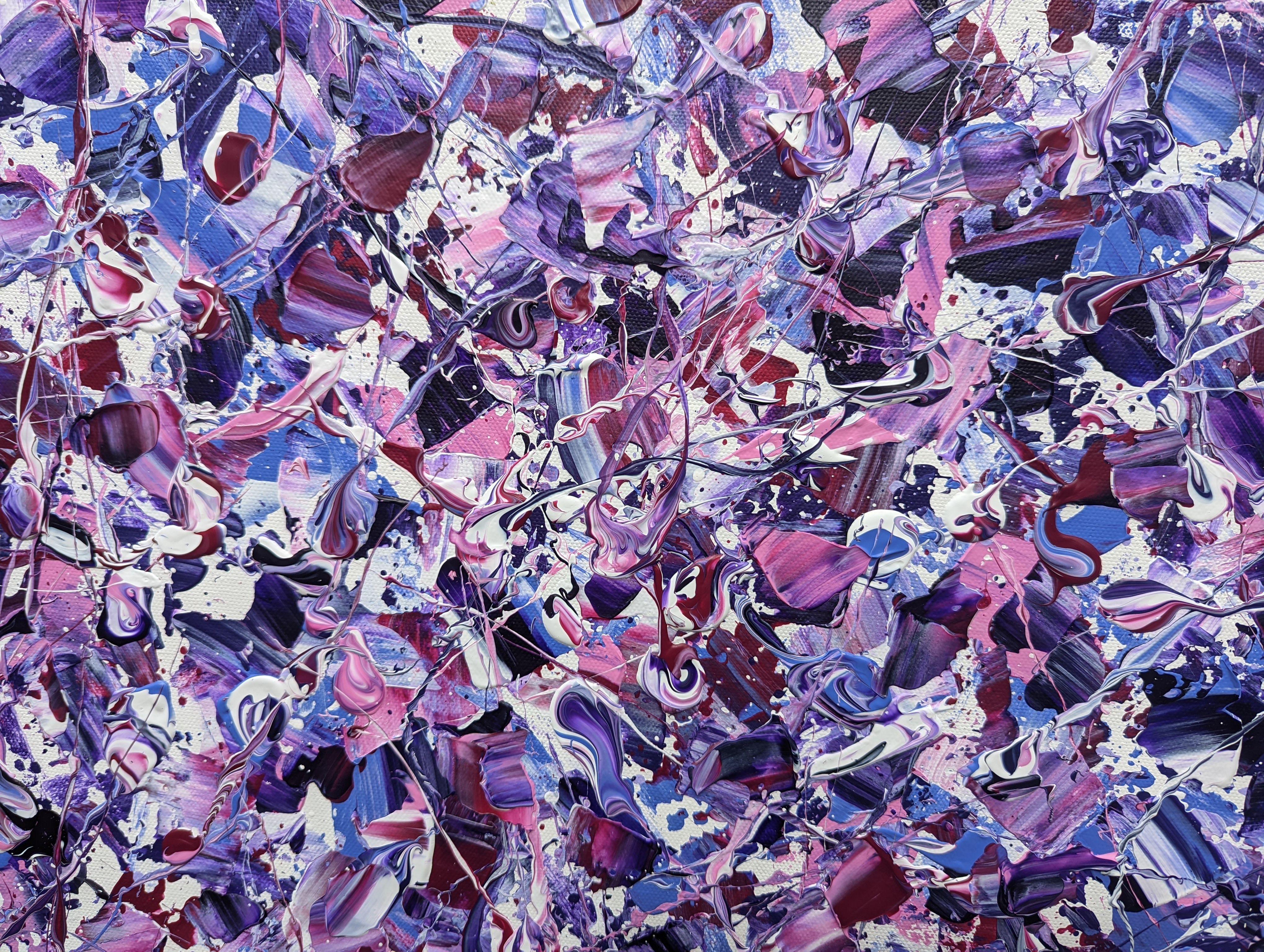 Abstract Synapses - Amethyst Twilight #4    Using a limited palette of Purple, Violet , White and Pink    Having successfully sold small abstracts in my favourite abstract style, I wanted to challenge myself and try working on a larger scale.   