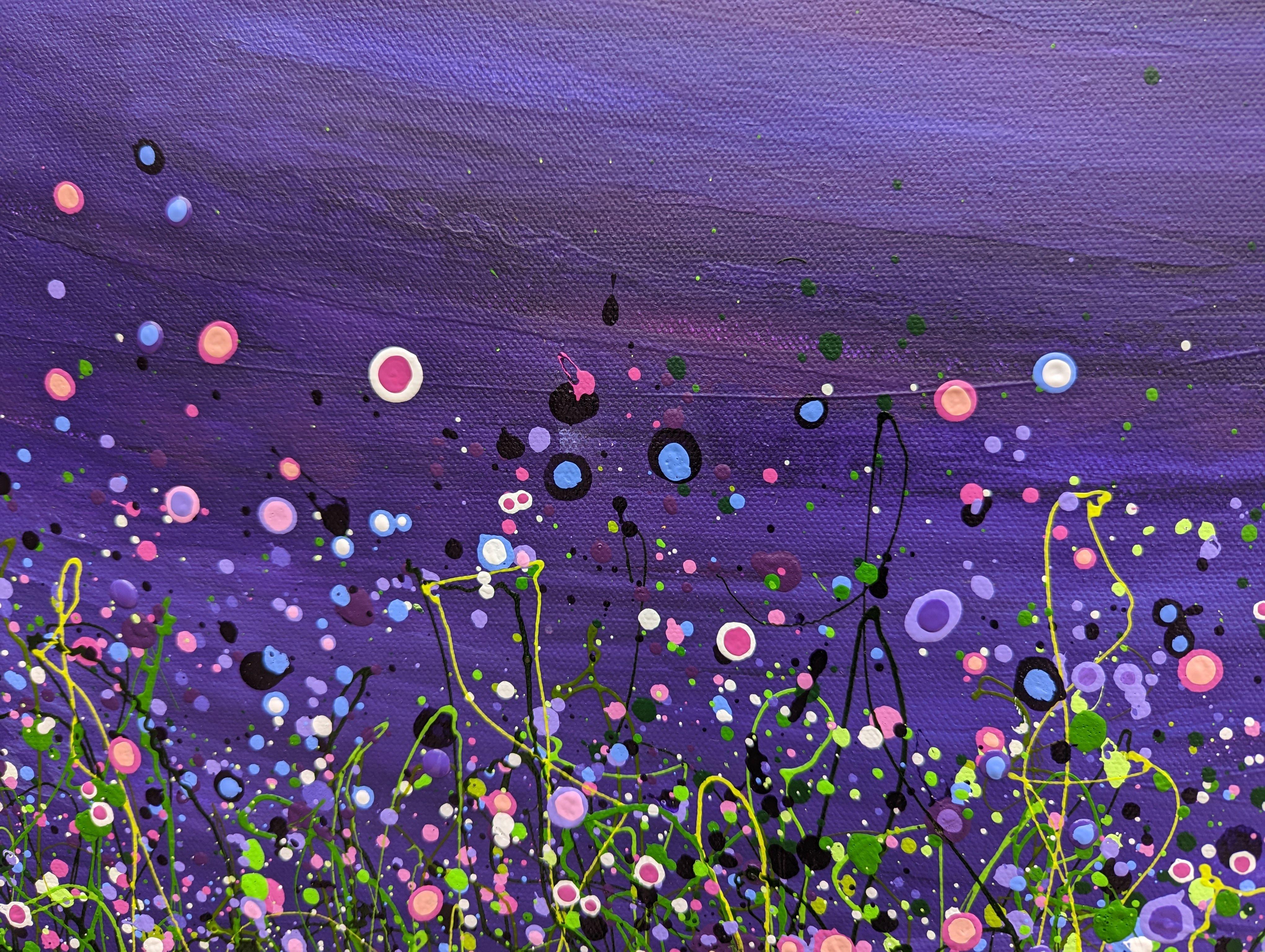 Amethyst Rhapsody #2    60 x 60 cm x 1.5 cm     I love to splash around with colour creating wild abstract fields of flowers.    This piece will come ready to hang, signed on the front     The edges are painted white    if you would like something