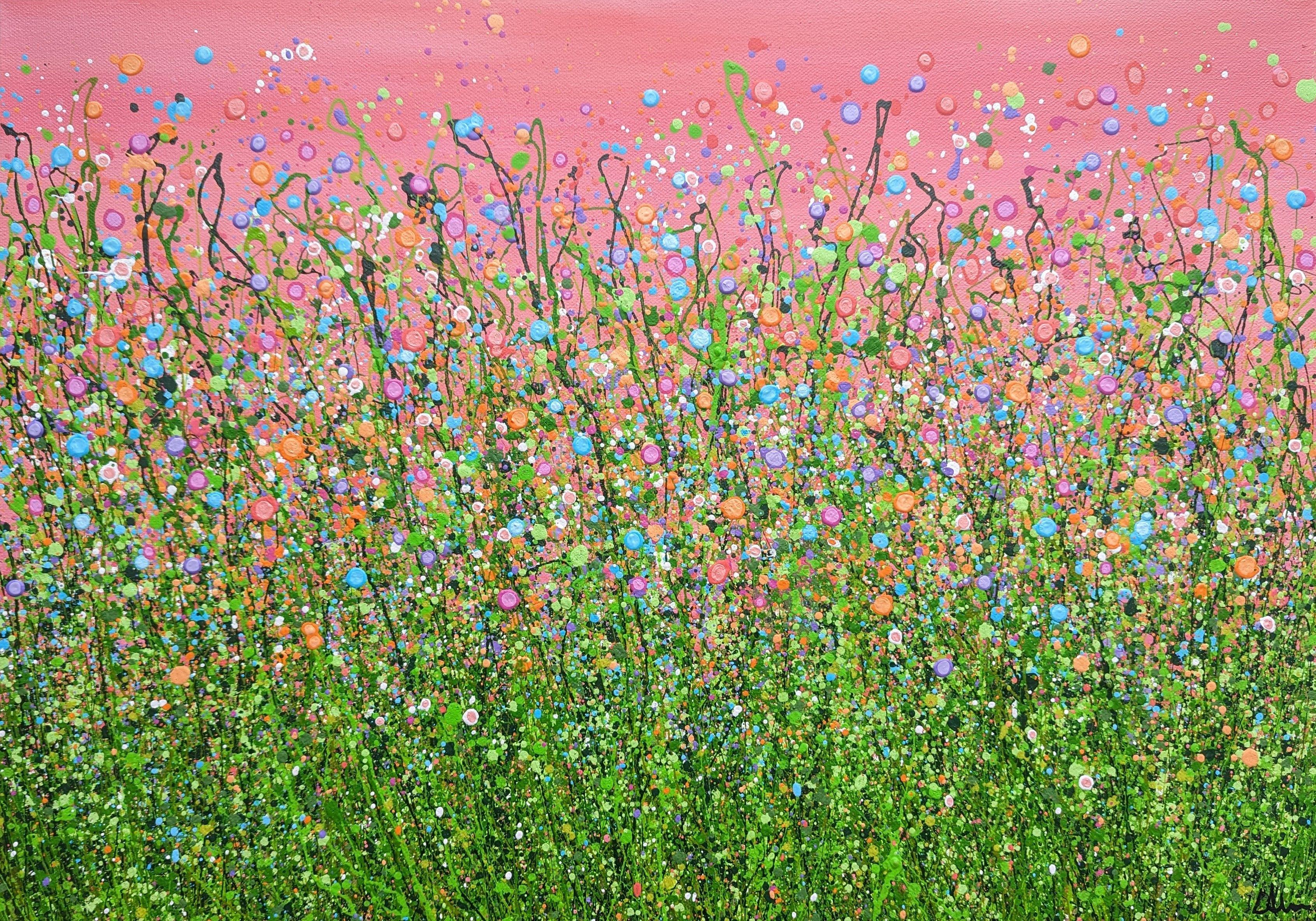 Flamingo Sky Meadows #5, Gemälde, Acryl auf Leinwand