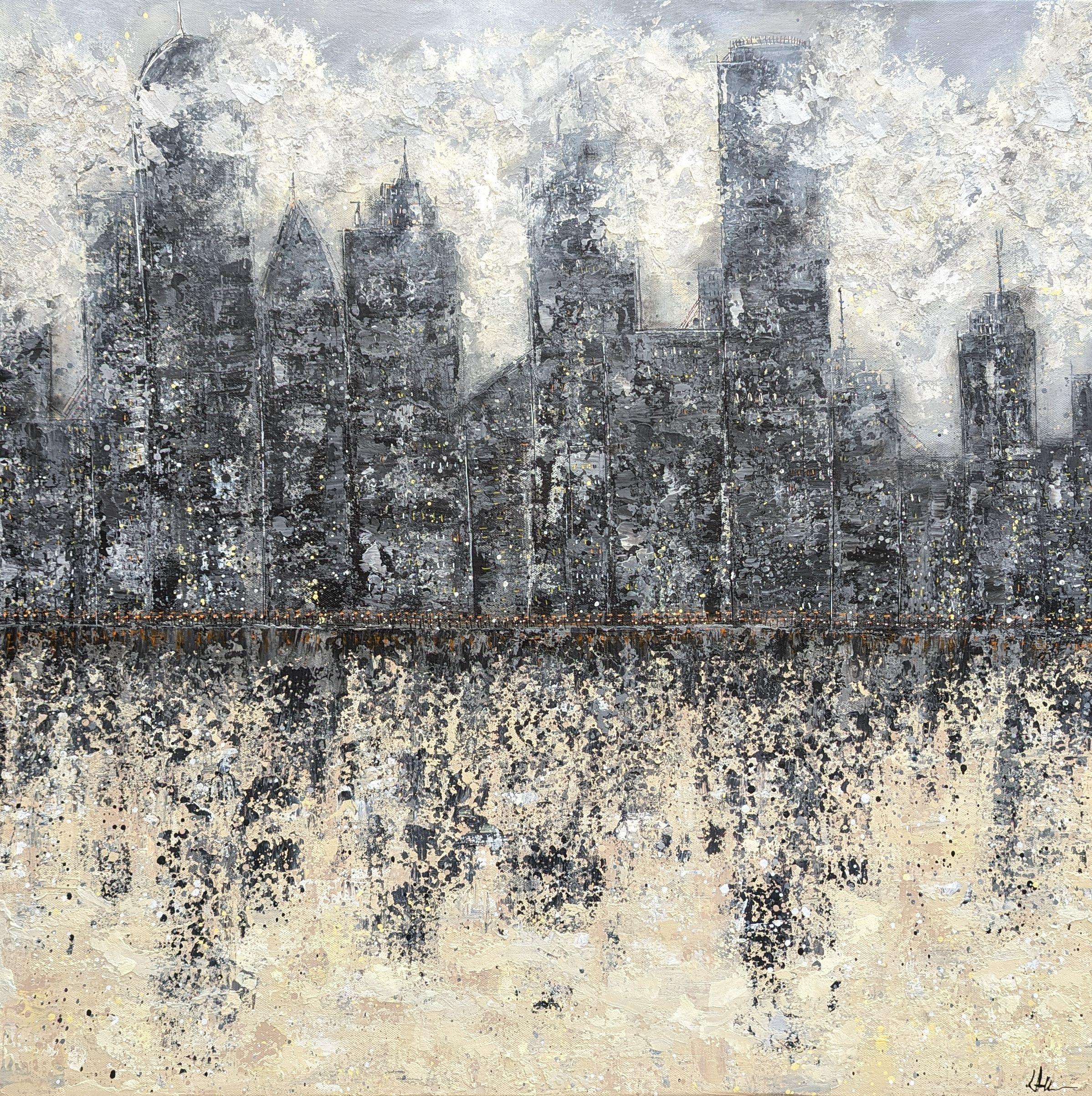 Lucy  Moore Abstract Painting - Midnight Metropolis - Head In The Clouds, Painting, Acrylic on Canvas
