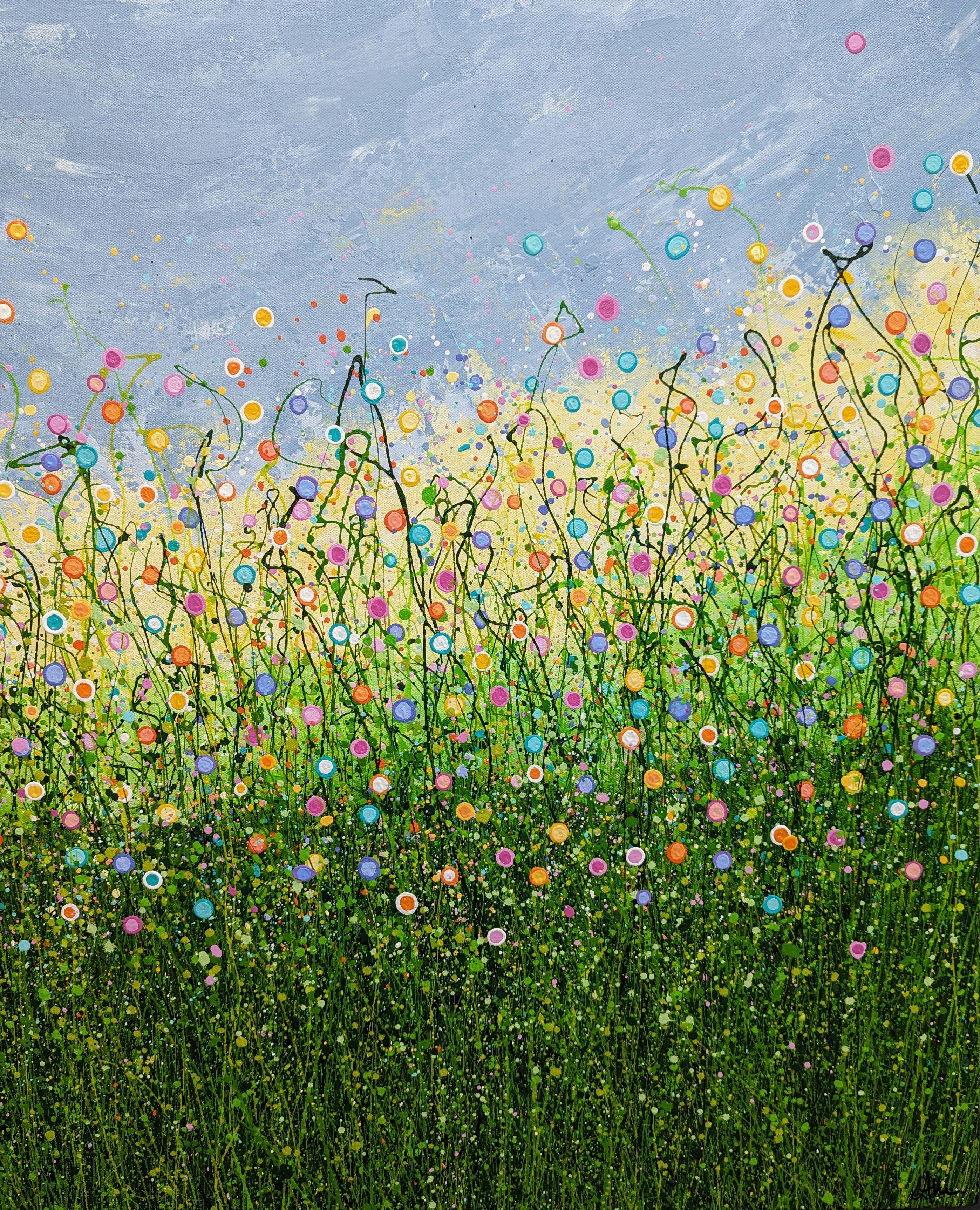 One Moment In Time #2    76 x 100 cm    Signed on the Front  Ready To Hang  Edges painted white    A statement piece to brighten any home or office.    Using my signature stringy grass technique I have created a bountiful vibrant meadow with an