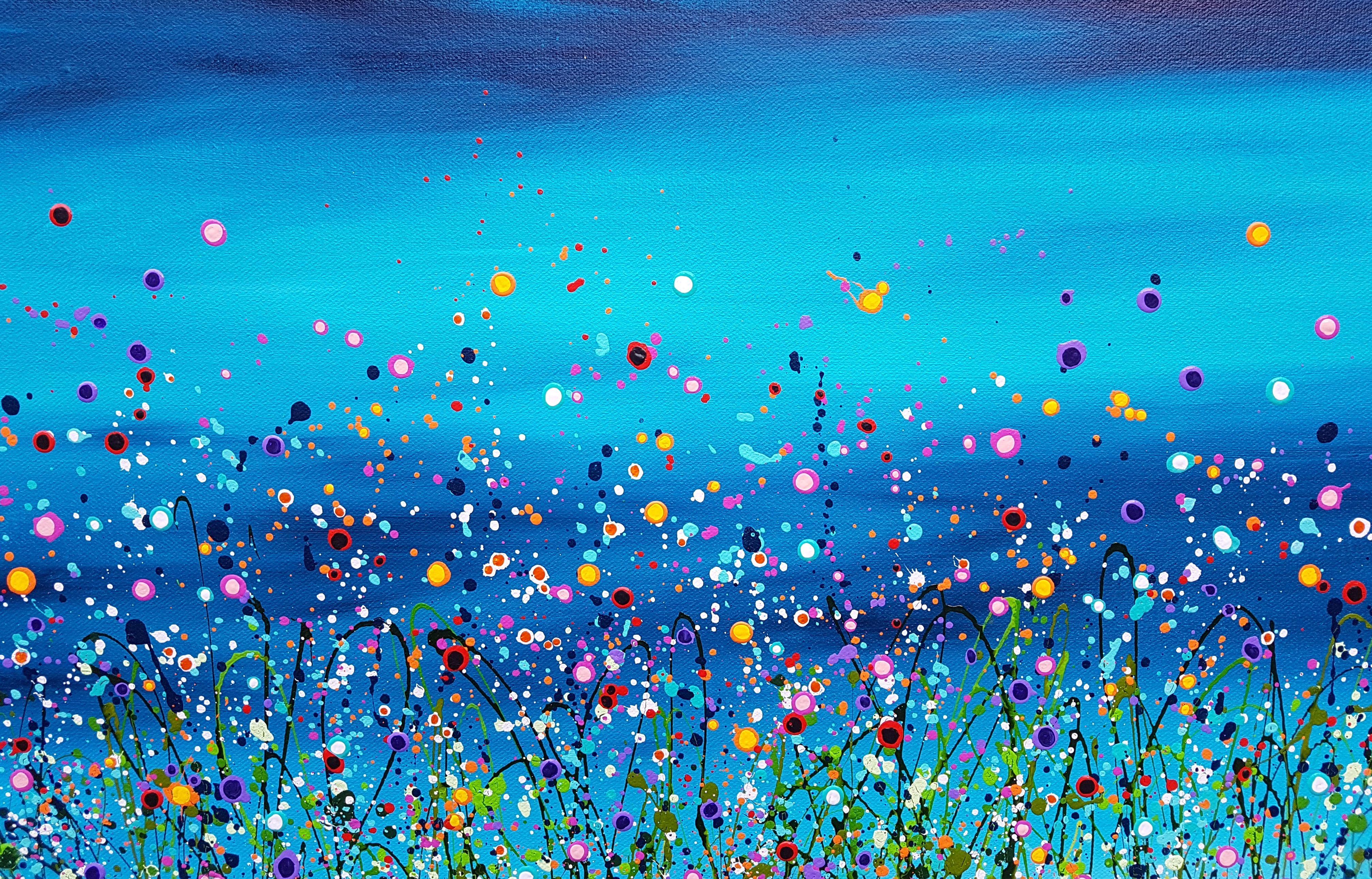Wild Turquoise Meadows #6, Painting, Acrylic on Canvas - Blue Abstract Painting by Lucy  Moore