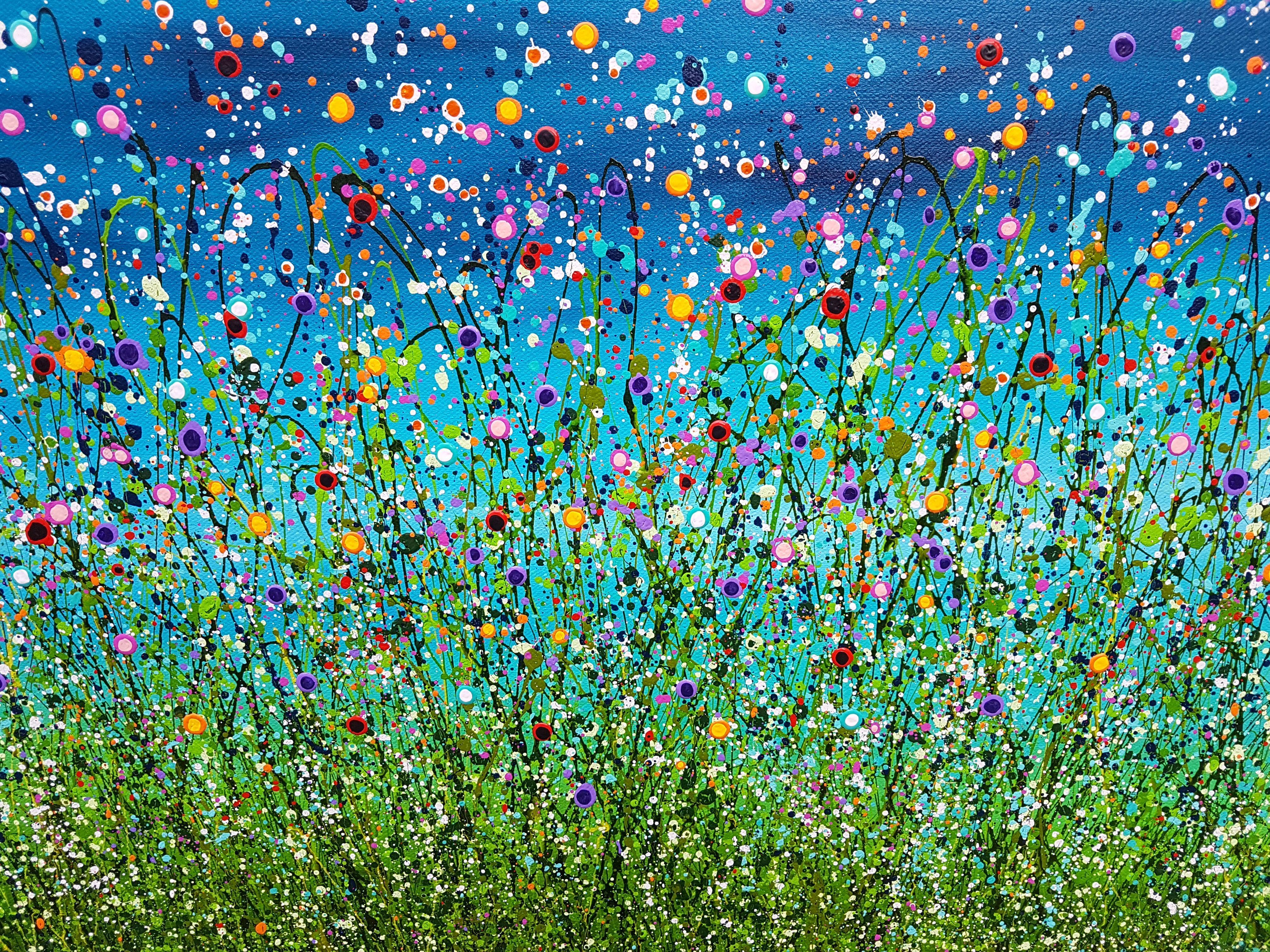 Wild Turquoise Meadows #6    60 x 60 cm    I love to splash around with colour creating wild abstract fields of flowers.    This piece will come ready to hang, signed on the front    The edges are painted White.    if you would like something