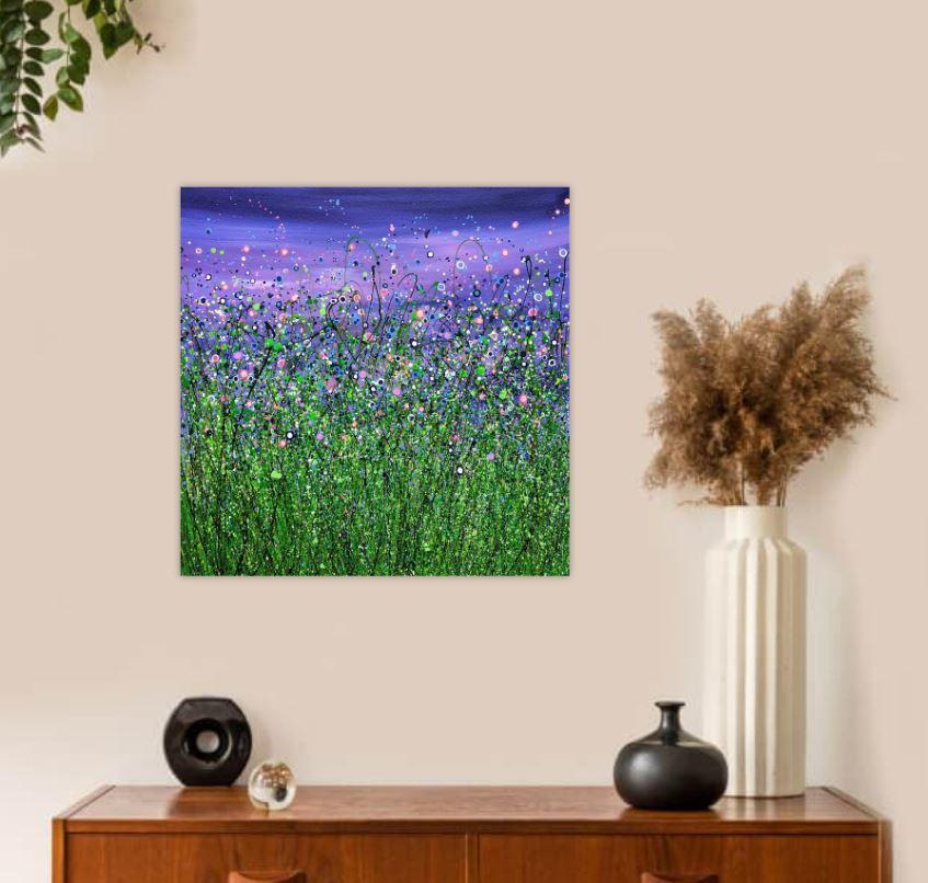 Amethyst Rhapsody by Lucy Moore, Abstract versus Figurative, Floral art  - Gray Landscape Painting by Lucy Moore 