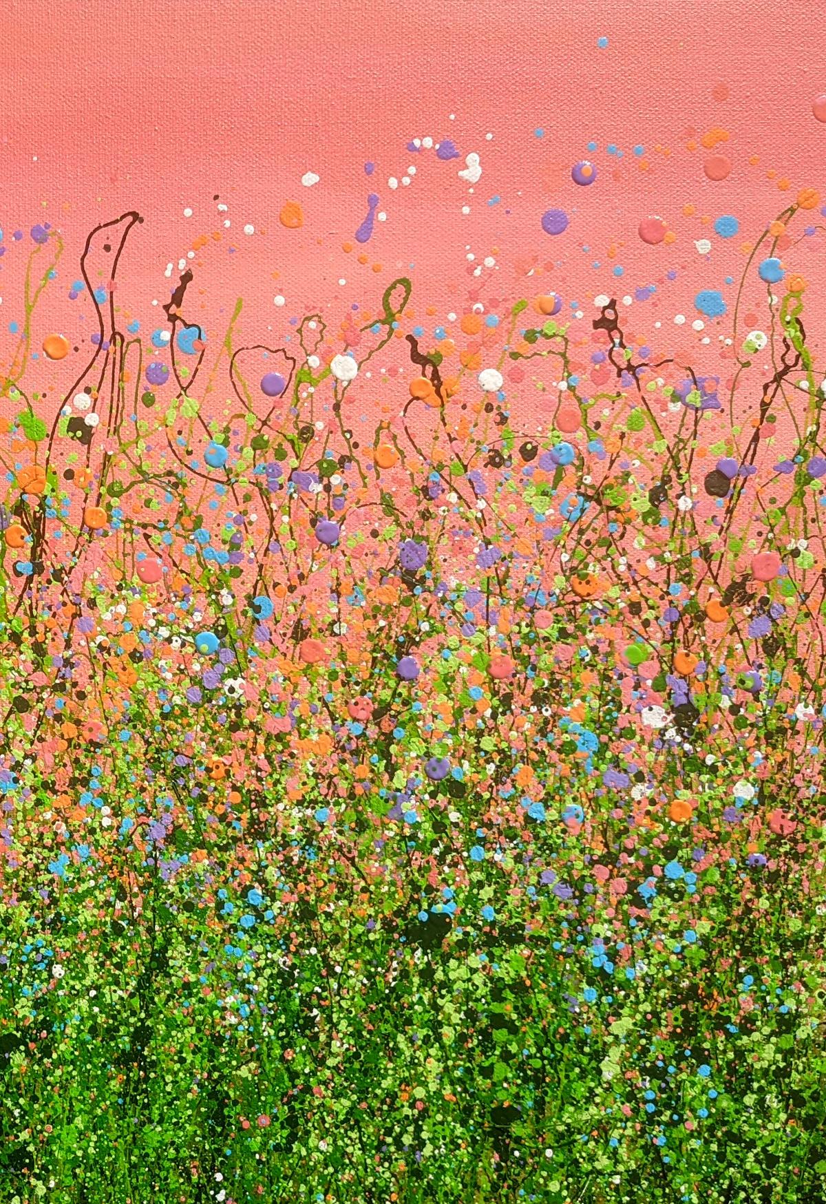 Flamingo Sky Meadows #5 by Lucy Moore, Floral, Wildflowers, Contemporary art - Painting by Lucy Moore 