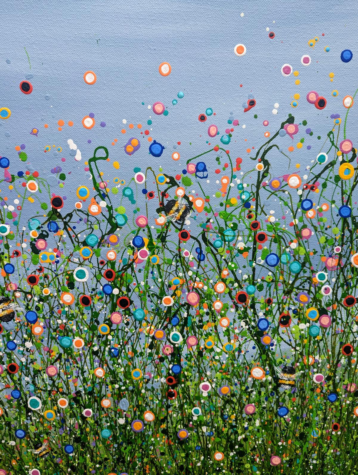 Bumbling Chaos #2, floral art, meadow art, original art, affordable art - Contemporary Painting by Lucy Moore