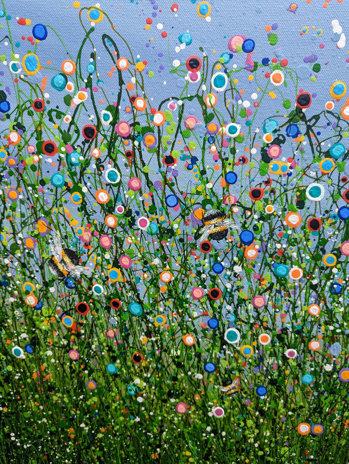 Bumbling Chaos #2, floral art, meadow art, original art, affordable art - Gray Landscape Painting by Lucy Moore