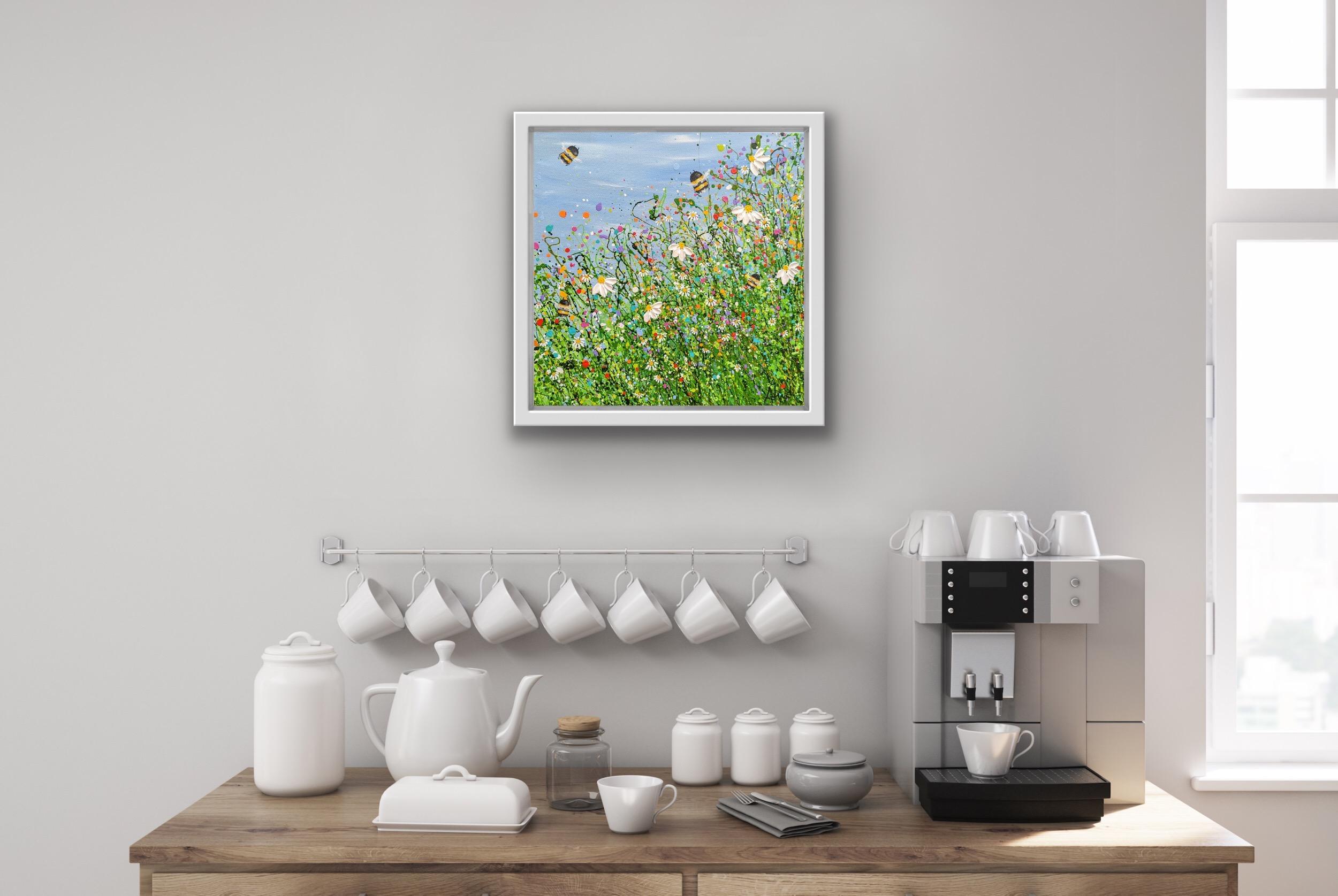 Bumbling Meadows 2, Abstract Floral Painting, Original Landscape Art, Nature - Gray Landscape Painting by Lucy Moore