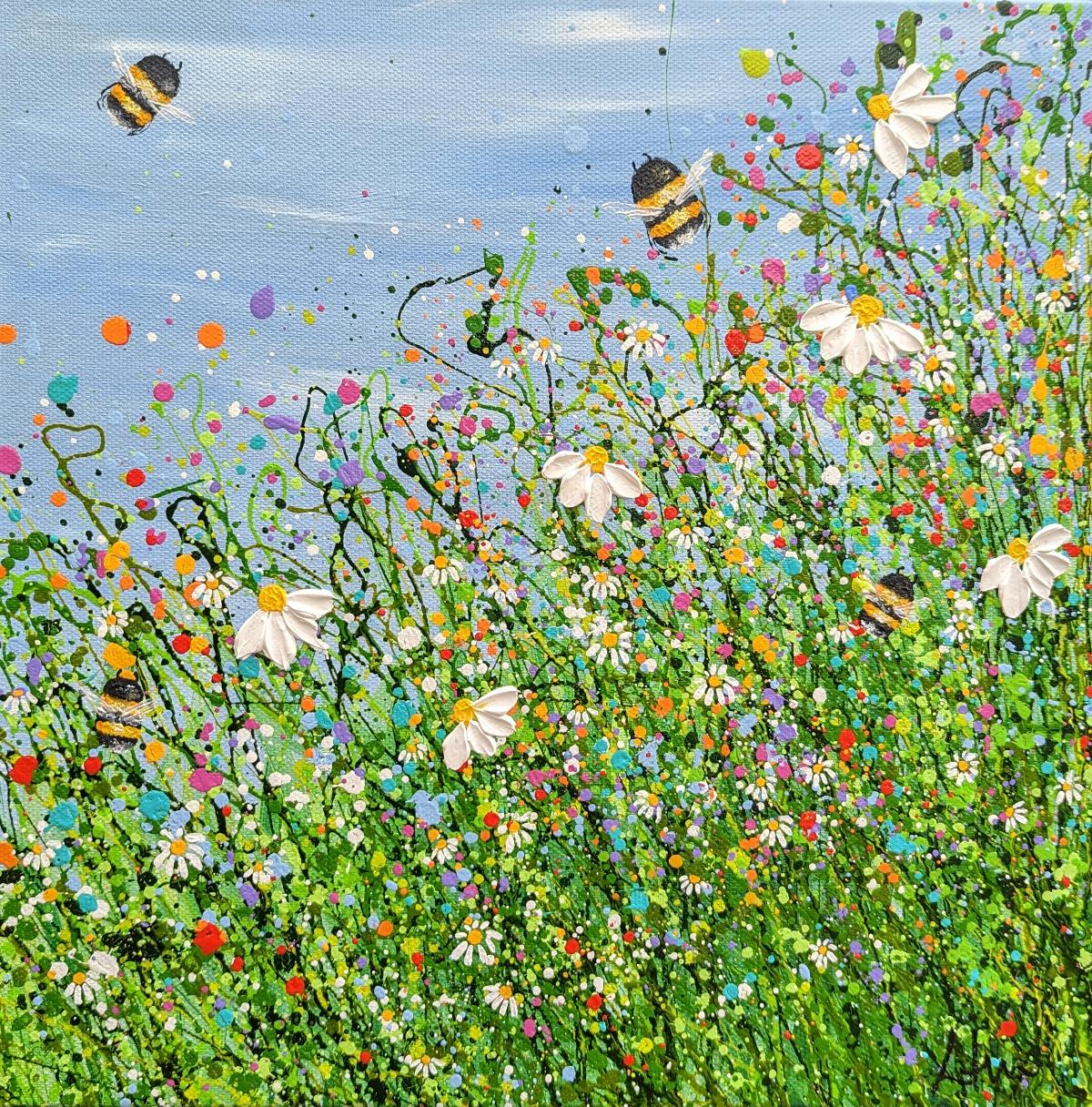 Lucy Moore Landscape Painting - Bumbling Meadows 2, Abstract Floral Painting, Original Landscape Art, Nature