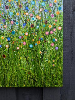 Chaotic Beauty #4, Peinture originale, Prairie florale, Nature, Grey, Red art