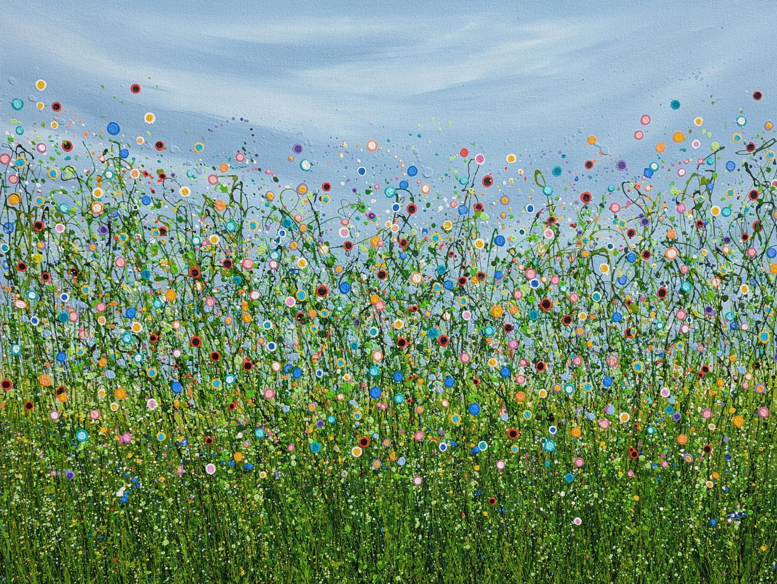 Chaotic Beauty #5, Peinture originale, Prairie florale, Nature, Grey, Red art en vente 1