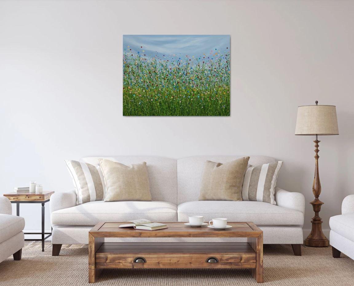 Chaotic Beauty #5, Peinture originale, Prairie florale, Nature, Grey, Red art en vente 4