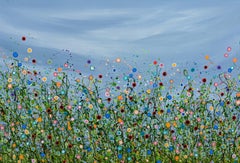 Bellezza caotica #5, Quadro originale, Prato floreale, Nature, Grigio, Rosso