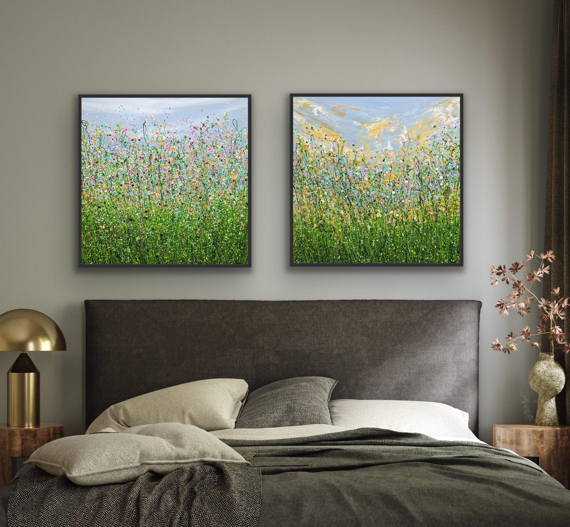 diptych of Wild Meadow Symphony #3 Pastel Spring dreams, Original Painting For Sale 2