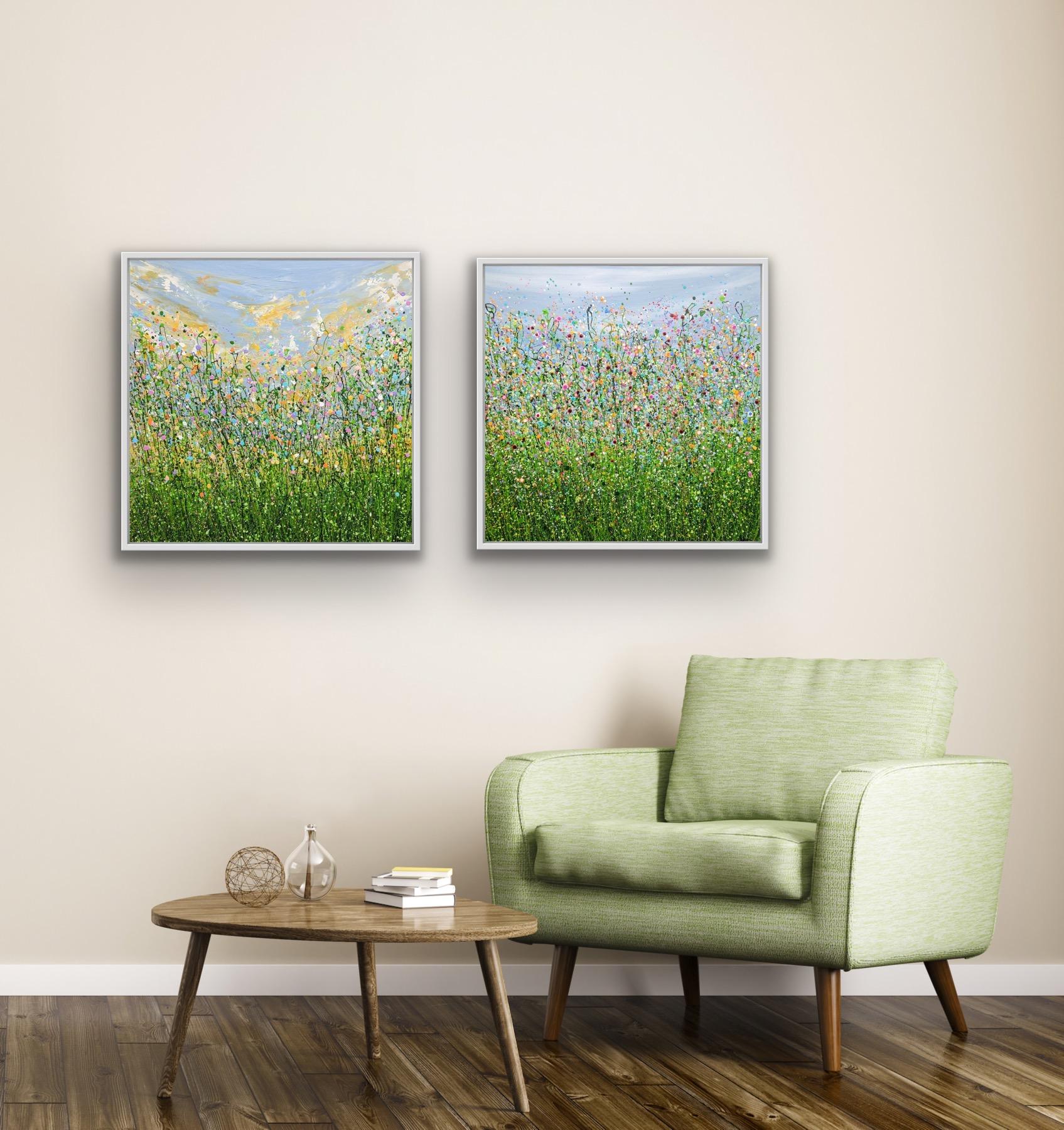 diptych of Wild Meadow Symphony #3 Pastel Spring dreams, Original Painting For Sale 3