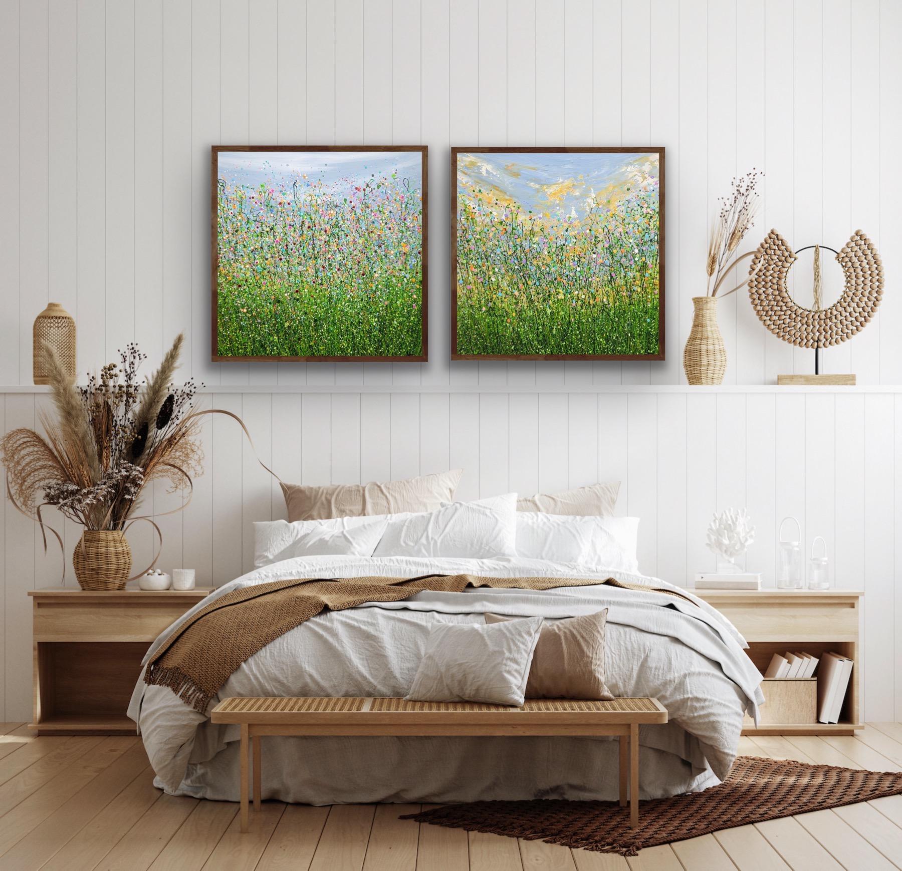 diptych of Wild Meadow Symphony #3 Pastel Spring dreams, Original Painting For Sale 5