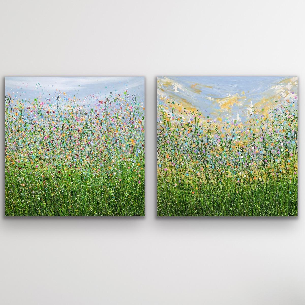 Lucy Moore Abstract Painting - diptych of Wild Meadow Symphony #3 Pastel Spring dreams, Original Painting